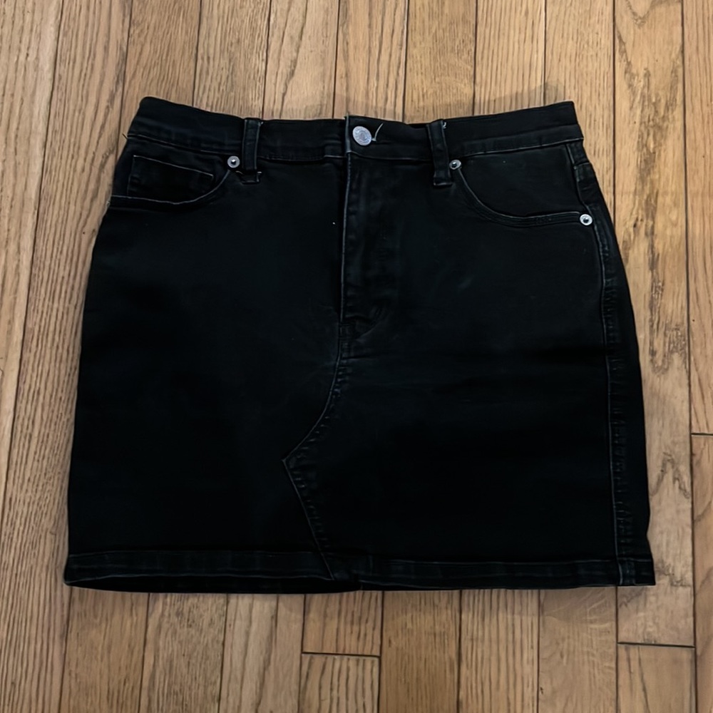 Black denim mini skirt